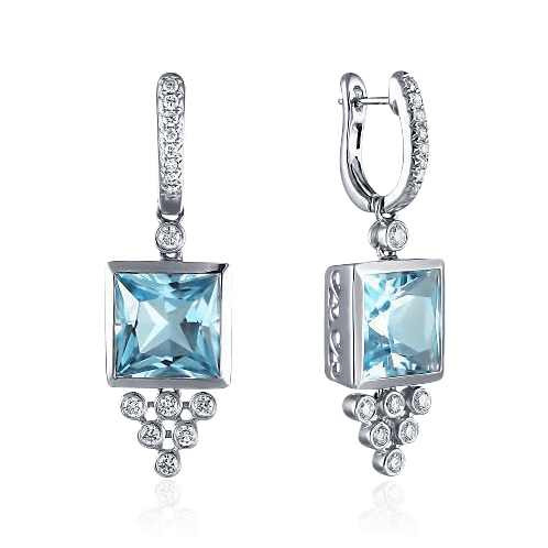 Серьги с топазом, бриллиантами из белого золота 750 пробы, фото № 1
