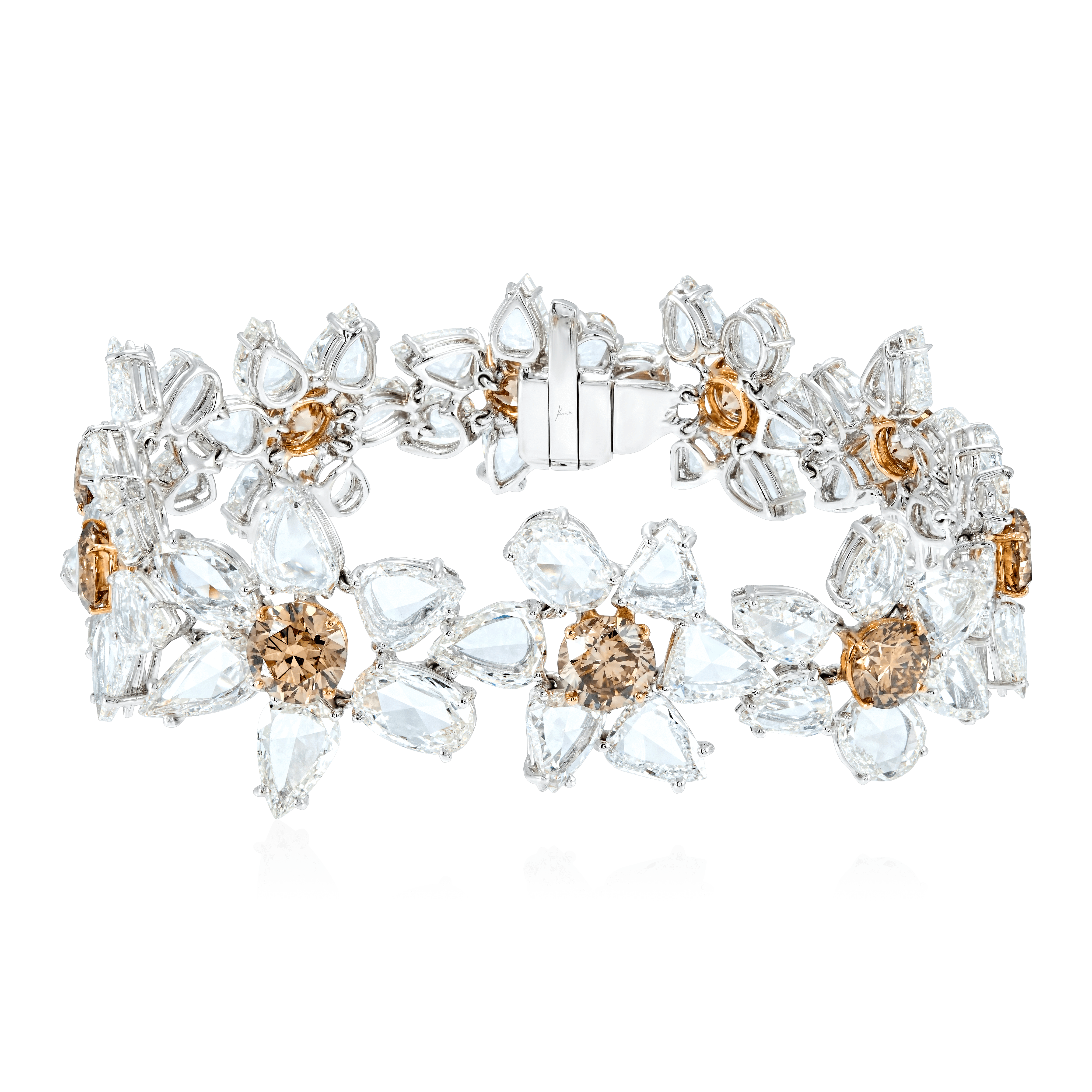 Браслет-колье в виде цветов с бриллиантами из белого золота 750 пробы, фото № 1