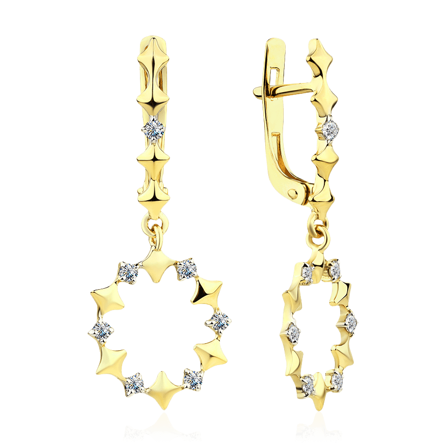 Серьги с бриллиантами из желтого золота 585 пробы (арт. 92119)
