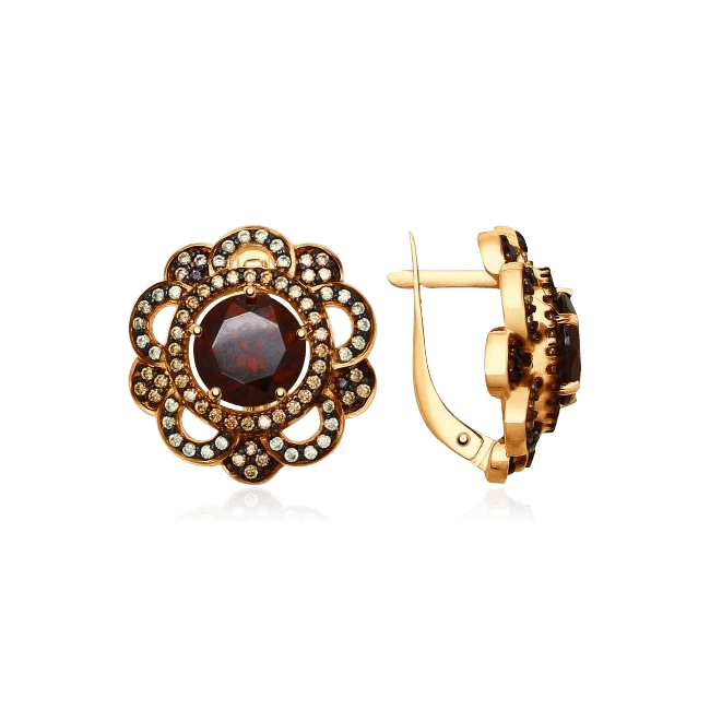 

Серьги с гранатом, фианитами из серебра 925 пробы