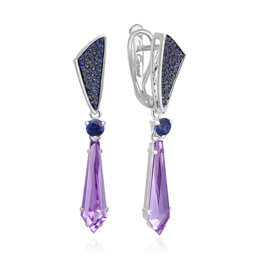 

Серьги с аметистом, сапфиром из белого золота 585 пробы