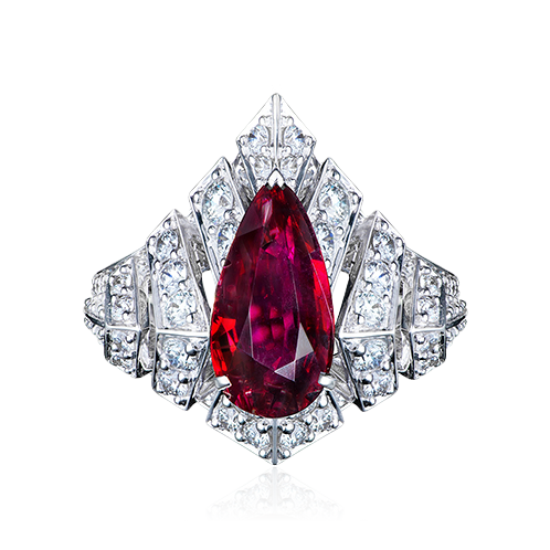 Кольцо с рубином Pigeon blood, бриллиантами из белого золота 750 пробы, фото № 2
