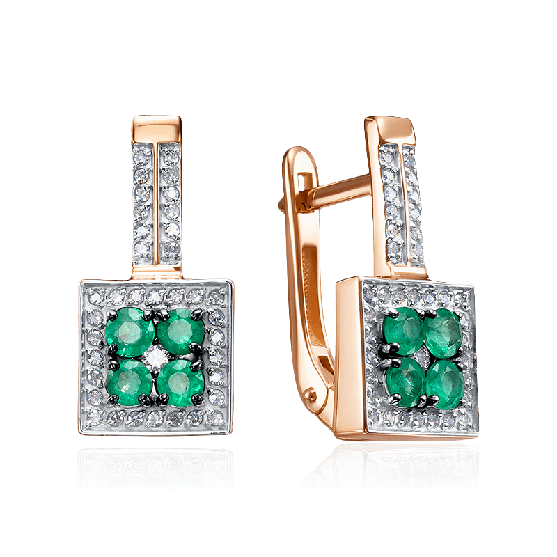 Серьги с бриллиантами, изумрудом из красного золота 585 пробы, фото № 1