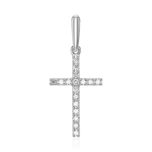 Крест с бриллиантами из белого золота 585 пробы, фото № 1