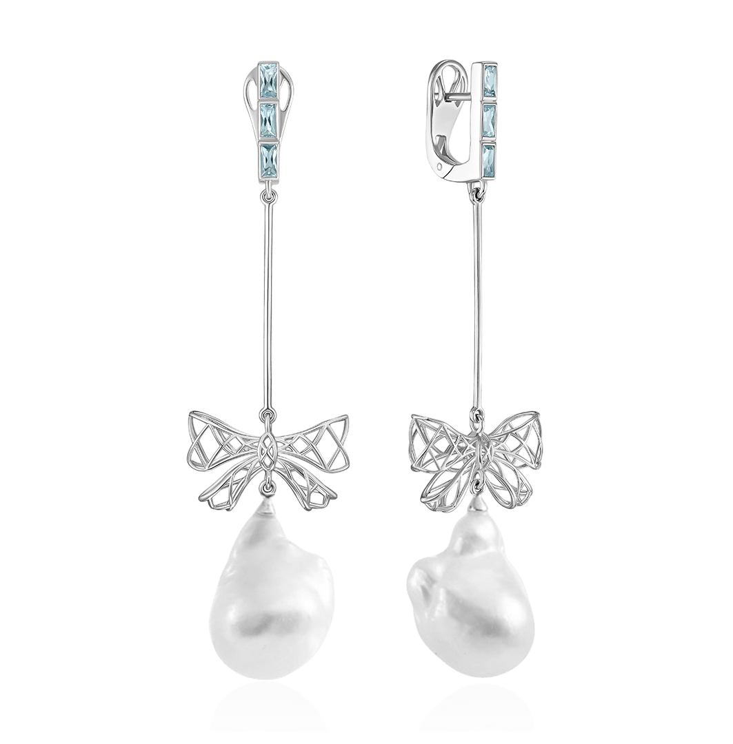 Серьги Belle с топазом, жемчугом из белого золота 585 пробы (арт. 128933)