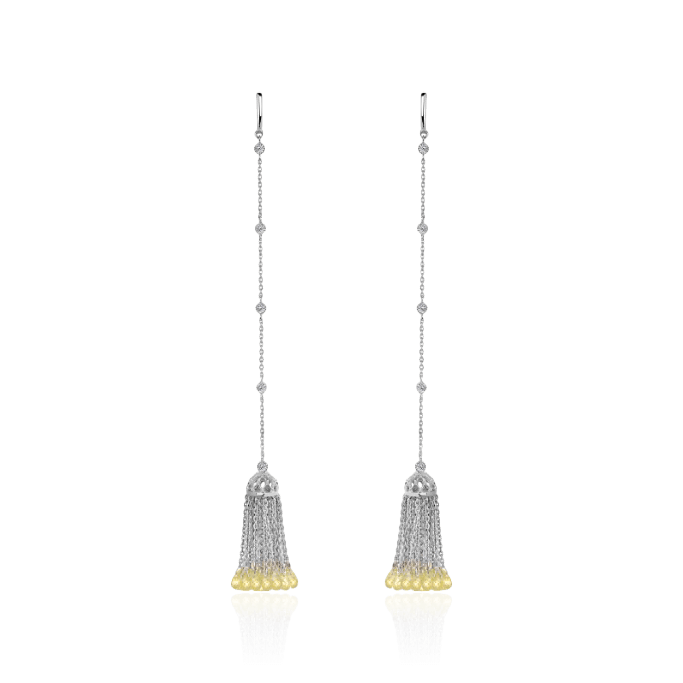 Серьги-кисти с кварцем, топазом из белого золота 585 пробы (арт. 99315)