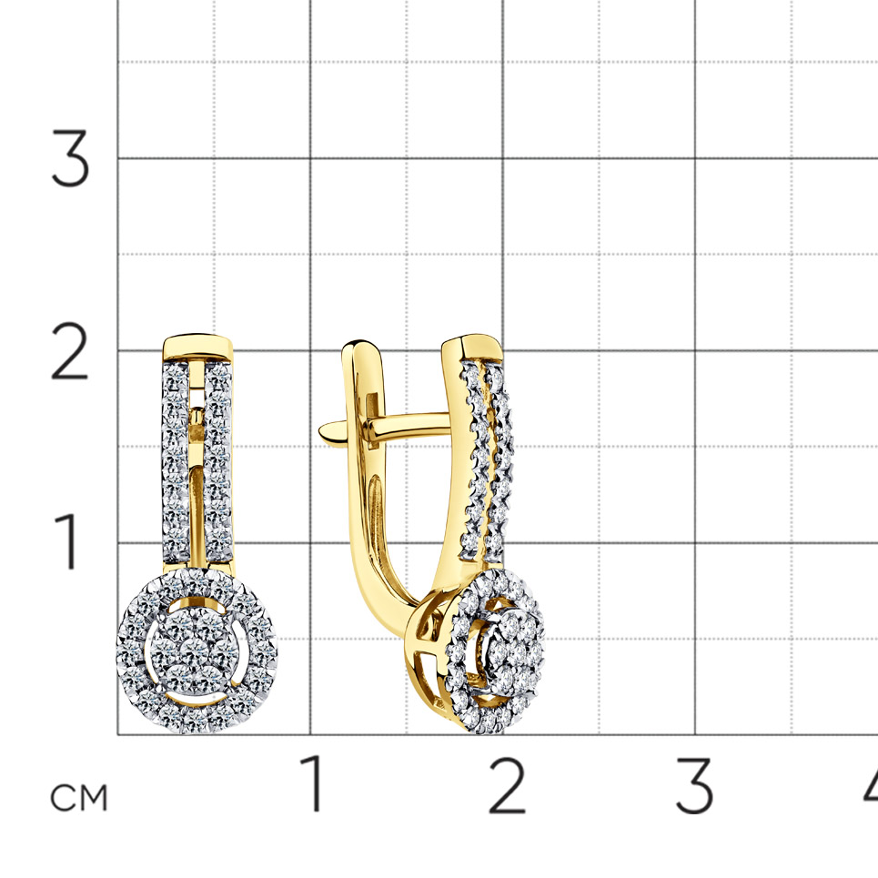 Серьги с бриллиантами из желтого золота 585 пробы, фото № 2