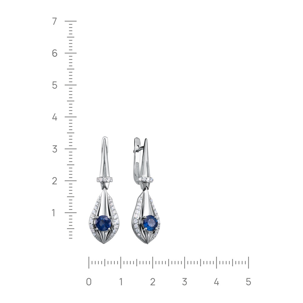 Серьги с сапфиром, бриллиантами из комбинированного золота 585 пробы, фото № 3