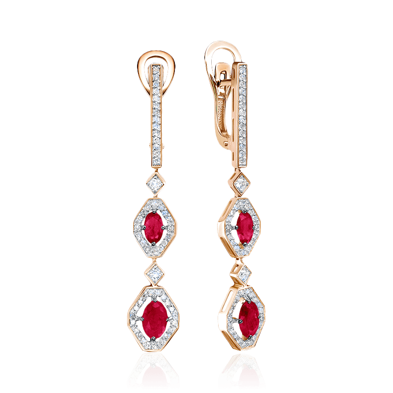 Серьги с рубином, бриллиантами из красного золота 585 пробы (арт. 122697)