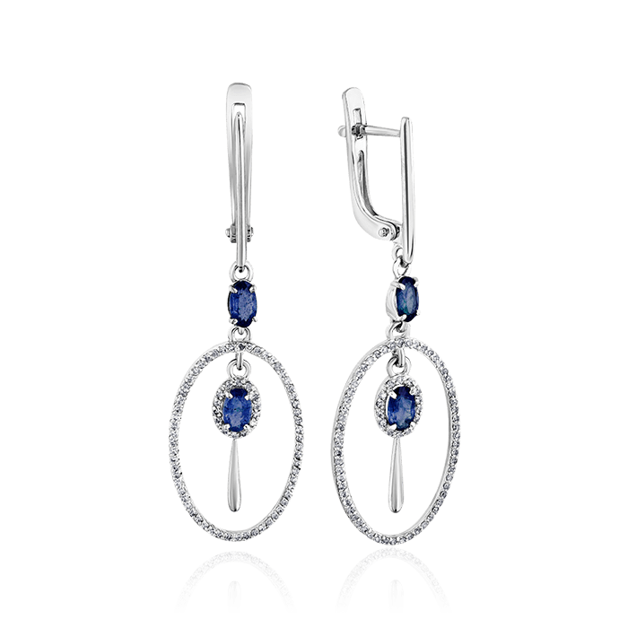 Серьги с сапфиром, бриллиантами из белого золота 585 пробы (арт. 59873)