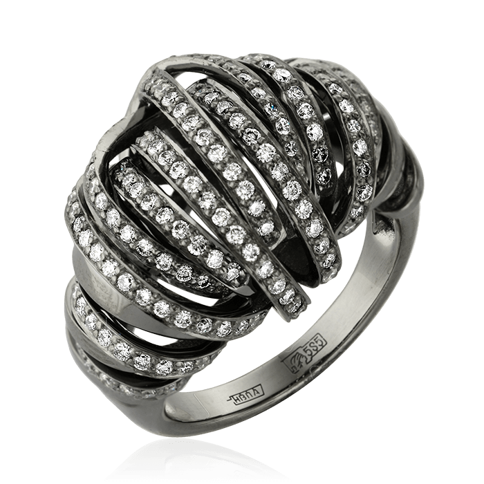 Кольцо с бриллиантами из черного золота 585, фото № 1