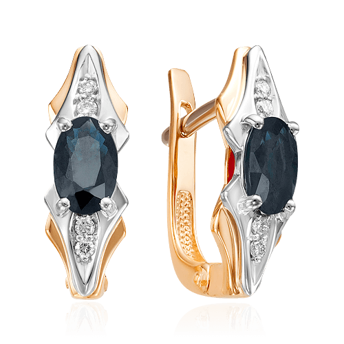 Серьги с сапфиром, бриллиантами из красного золота 585 пробы (арт. 66523)