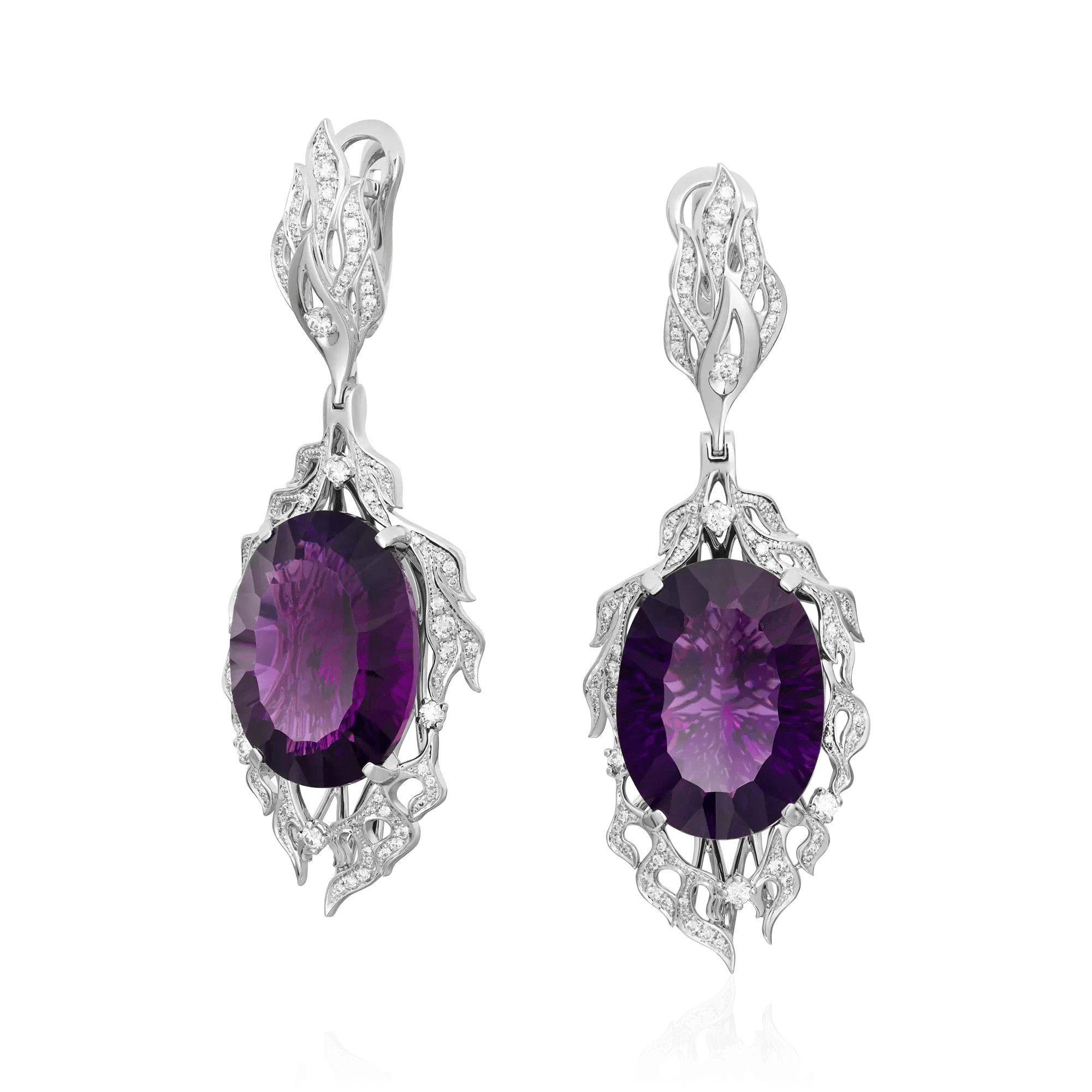 Серьги с аметистом, бриллиантами из белого золота 585 пробы (арт. 127120)