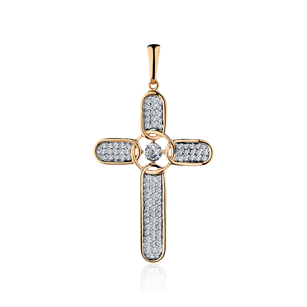 Крест с бриллиантами из красного золота 585 пробы (арт. 98385)