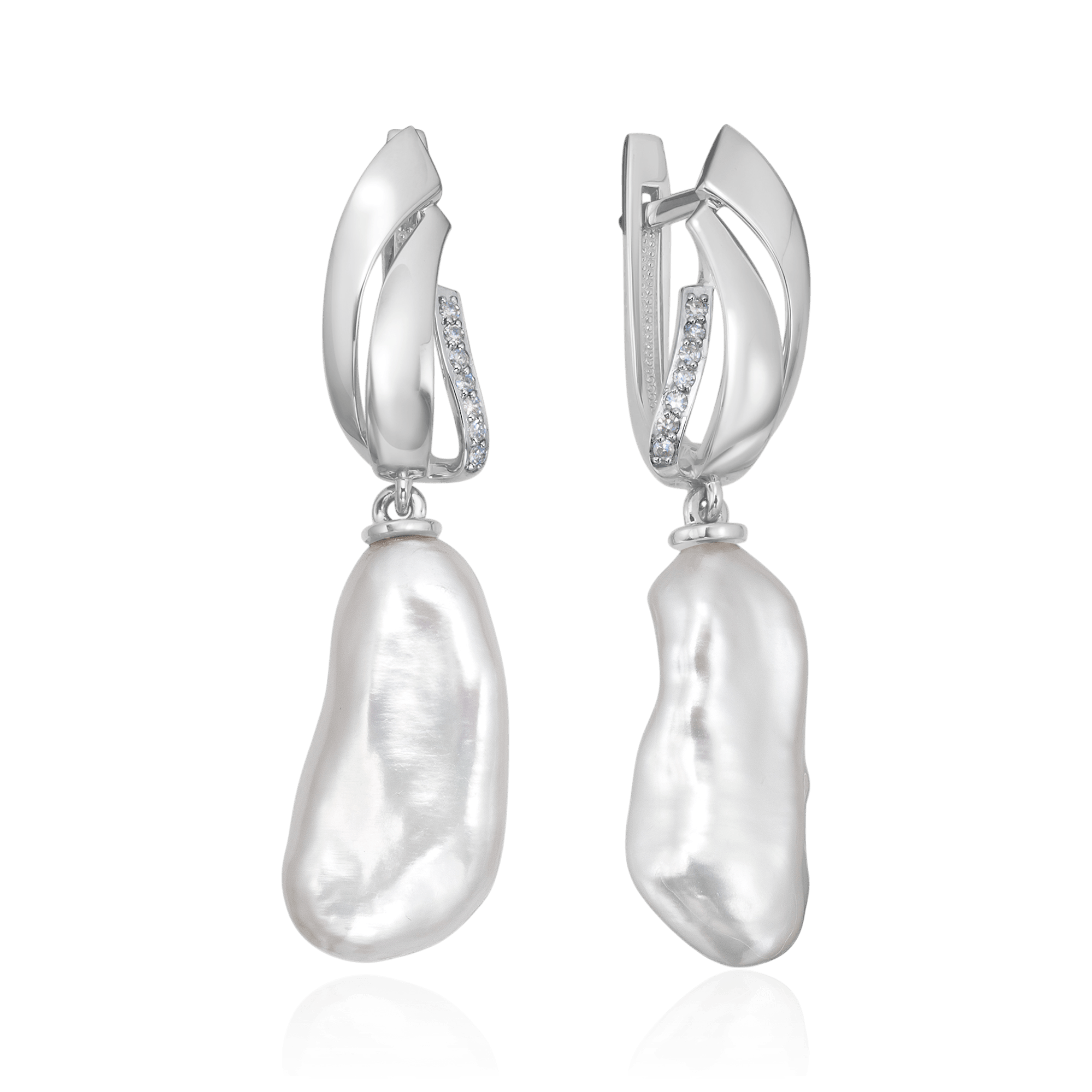 Серьги с жемчугом, бриллиантами из белого золота 585 пробы (арт. 132333)