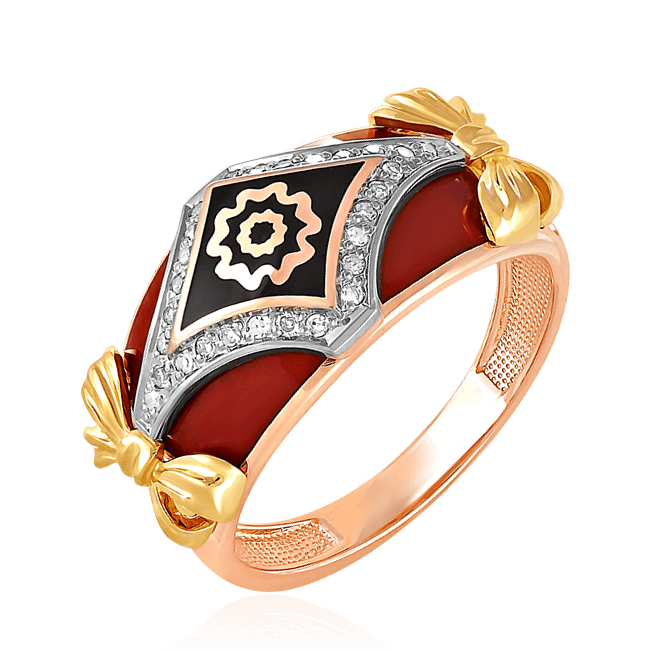 Кольцо с бриллиантами и эмалью из красного золота 585 пробы из коллекции Роза Тюдоров, фото № 1
