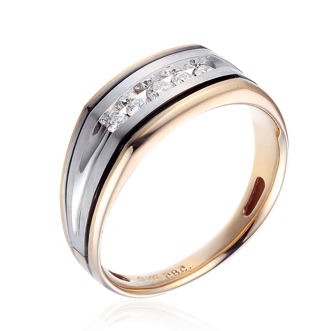 Мужское кольцо с бриллиантами из комбинированного золота 585 пробы, фото № 1