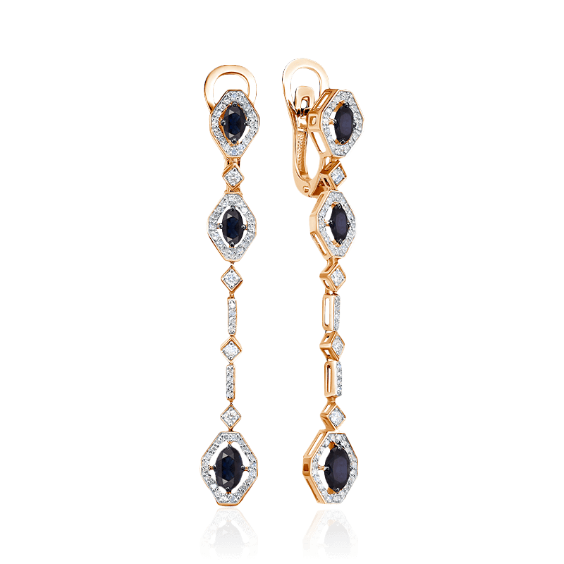 Серьги с сапфиром, бриллиантами из красного золота 585 пробы (арт. 122647)