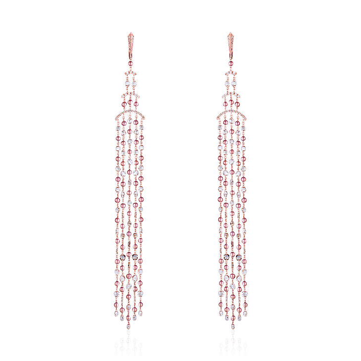 Длинные серьги с коричневым жемчугом, бриллиантами из красного золота 750 пробы (арт. 98069)