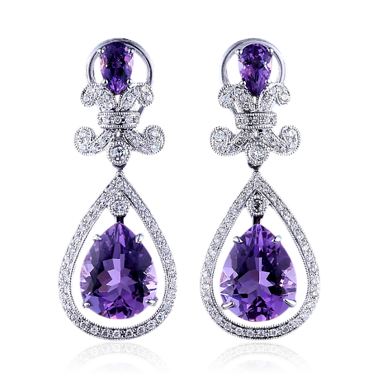 Серьги с аметистом, бриллиантами из белого золота 585 пробы (арт. 45933)