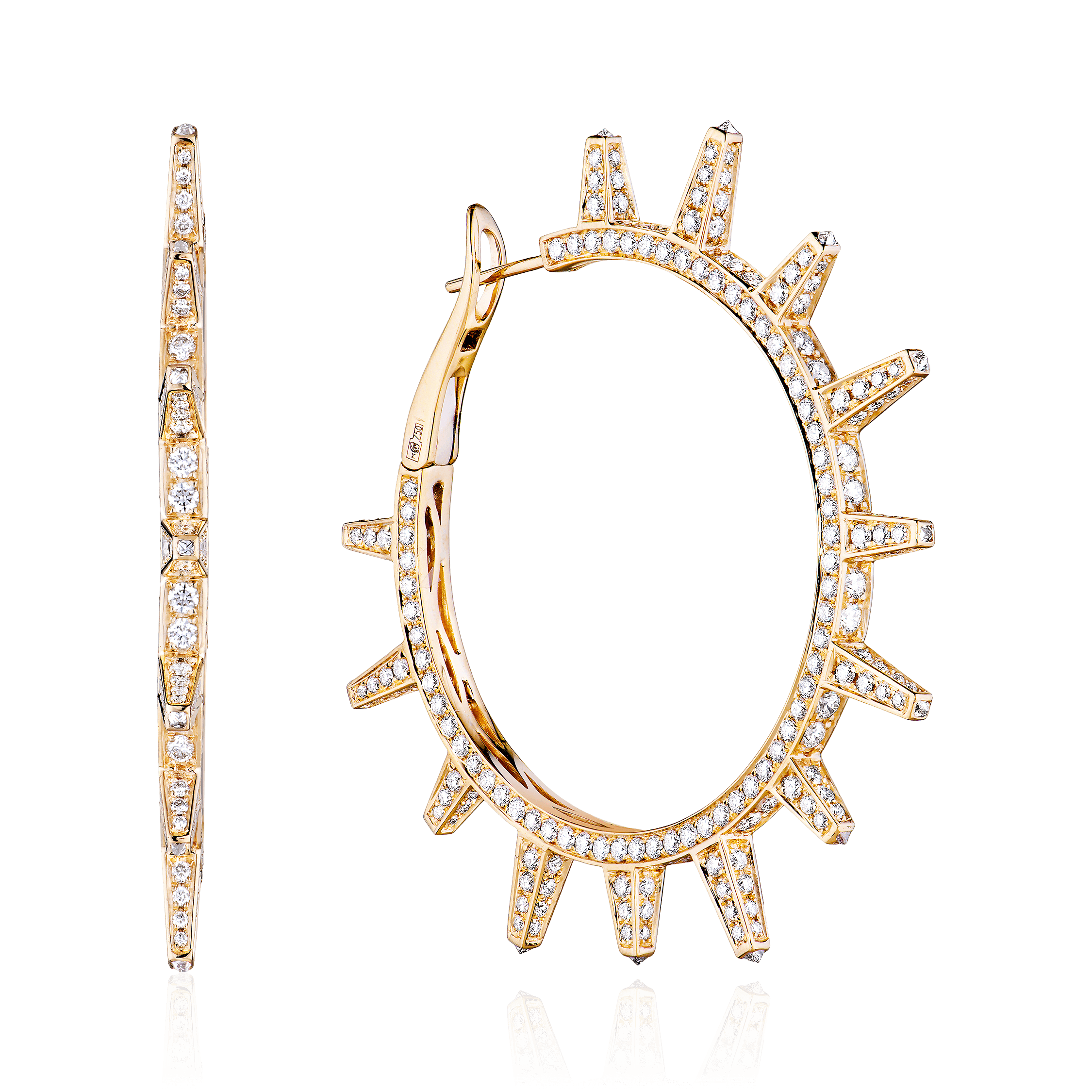 Хупсы с бриллиантами из желтого золота 750 пробы, фото № 1