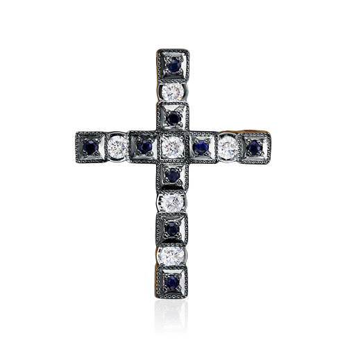 Крест трансформер с сапфиром, бриллиантами из красного золота 585 пробы, фото № 2