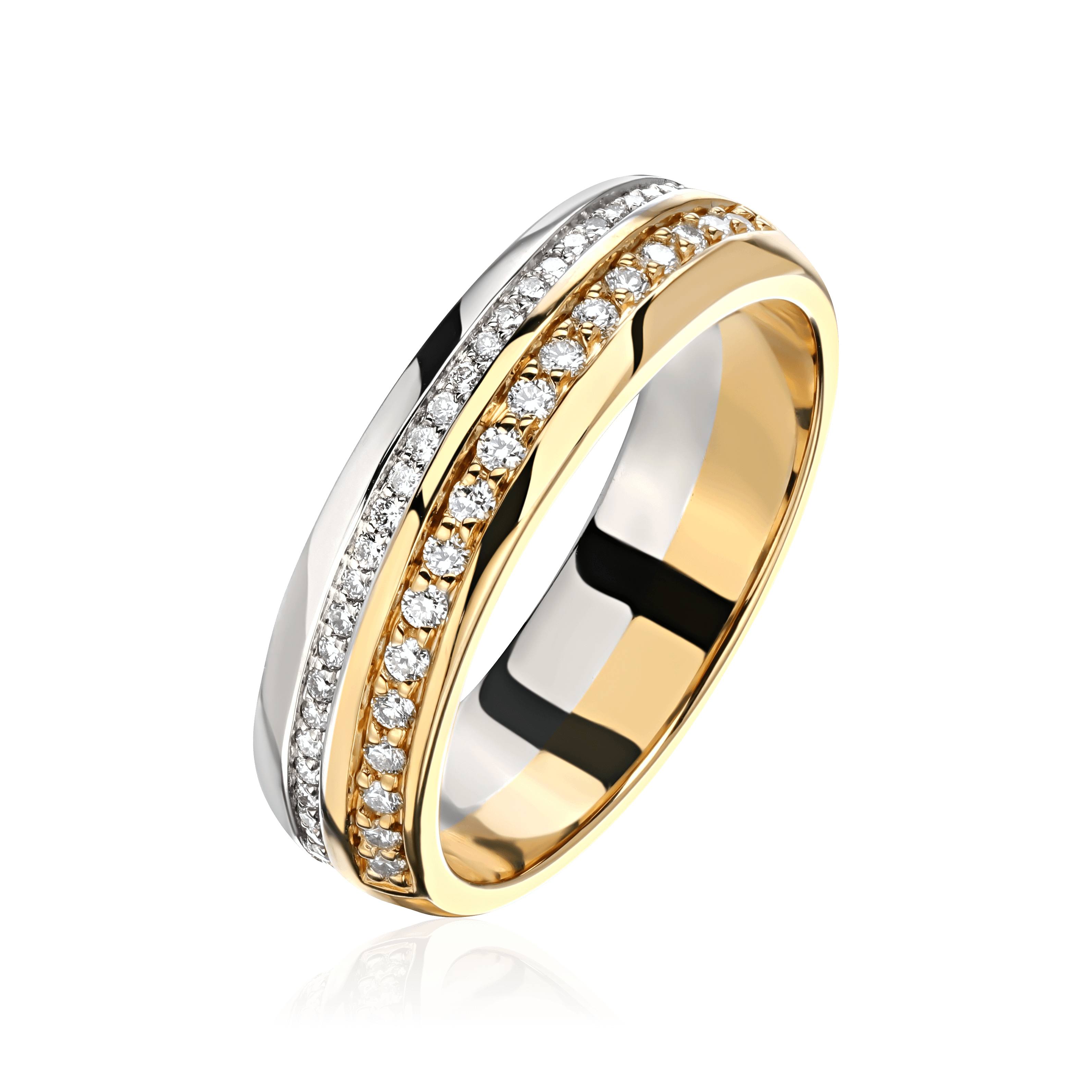 Обручальное кольцо с бриллиантами из комбинированного золота 585 пробы (арт. 104347)