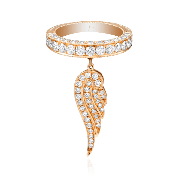 Кольцо с подвеской Крыло с бриллиантами из желтого золота 750 (арт. 91485)