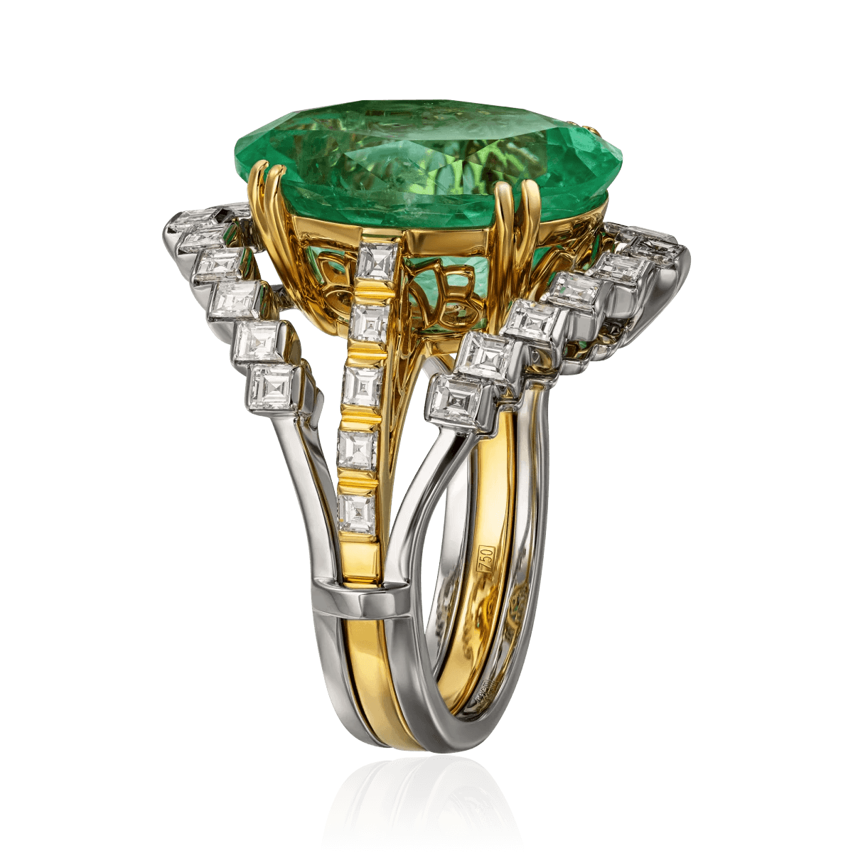 Кольцо с изумрудом, бриллиантами из желтого золота 750 пробы, фото № 4
