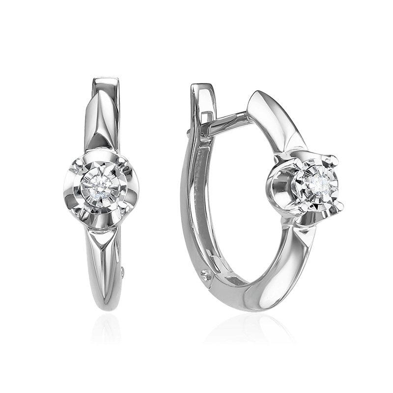 Серьги конго с бриллиантами из белого золота 585 пробы (арт. 125142)