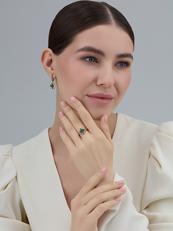 Серьги с бриллиантами, изумрудом из красного золота 585 пробы, фото № 5
