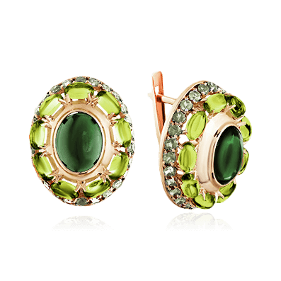 Серьги с гранатом, раухтопазом, сердоликом из красного золота 585 пробы, фото № 1
