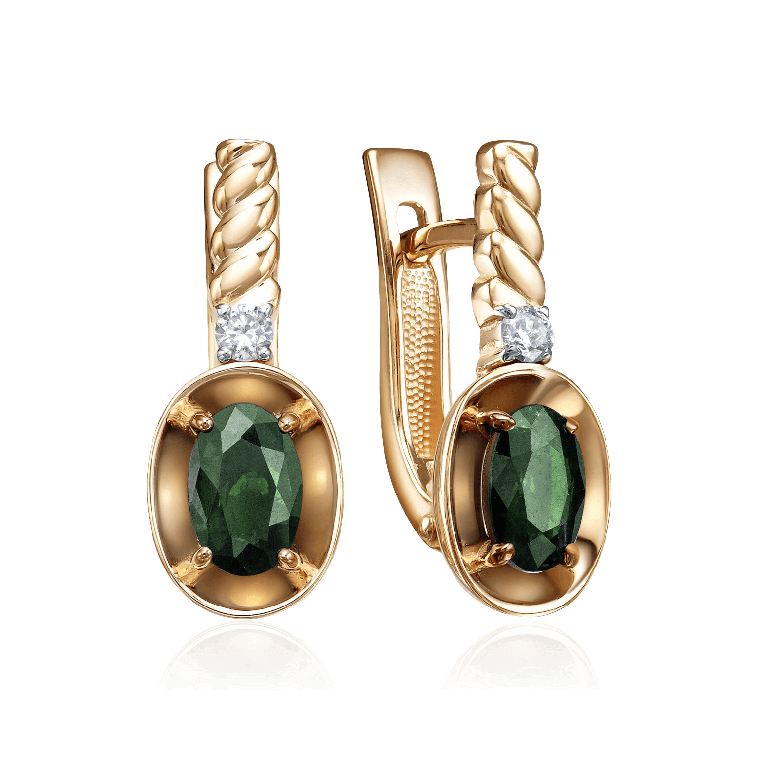 Серьги с изумрудом, бриллиантами из красного золота 585 пробы (арт. 121649)
