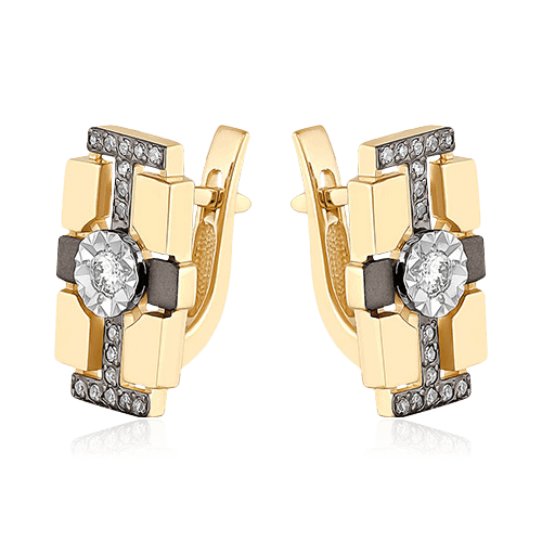 Серьги с бриллиантами из желтого золота 585 пробы (арт. 82369)