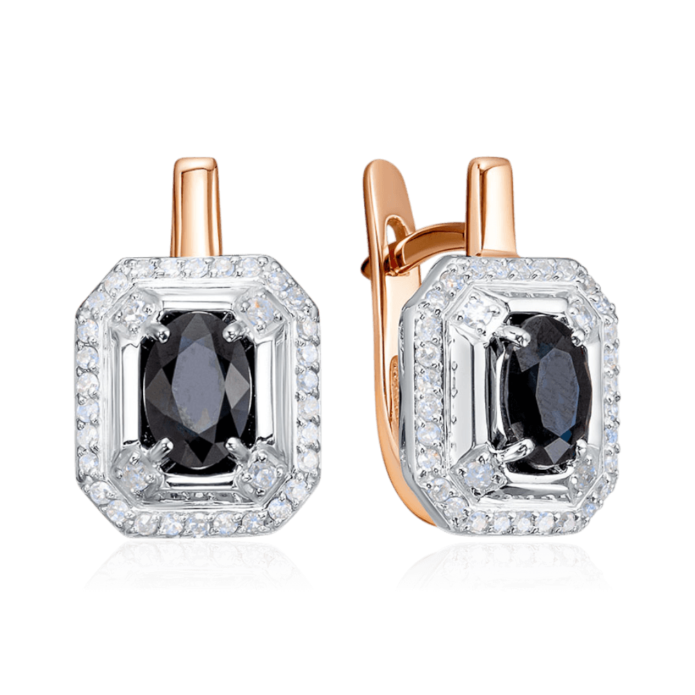 Серьги с сапфиром, бриллиантами из красного золота 585 пробы (арт. 132251)
