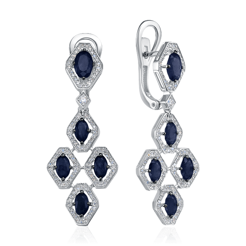 Серьги с сапфиром, бриллиантами из белого золота 585 пробы (арт. 122621)