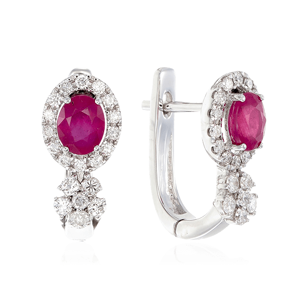Серьги с рубином, бриллиантами из белого золота 585 пробы (арт. 74416)