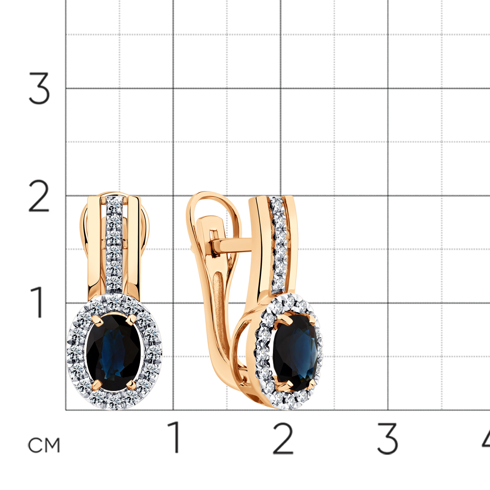Серьги с сапфиром, бриллиантами из красного золота 585 пробы, фото № 2