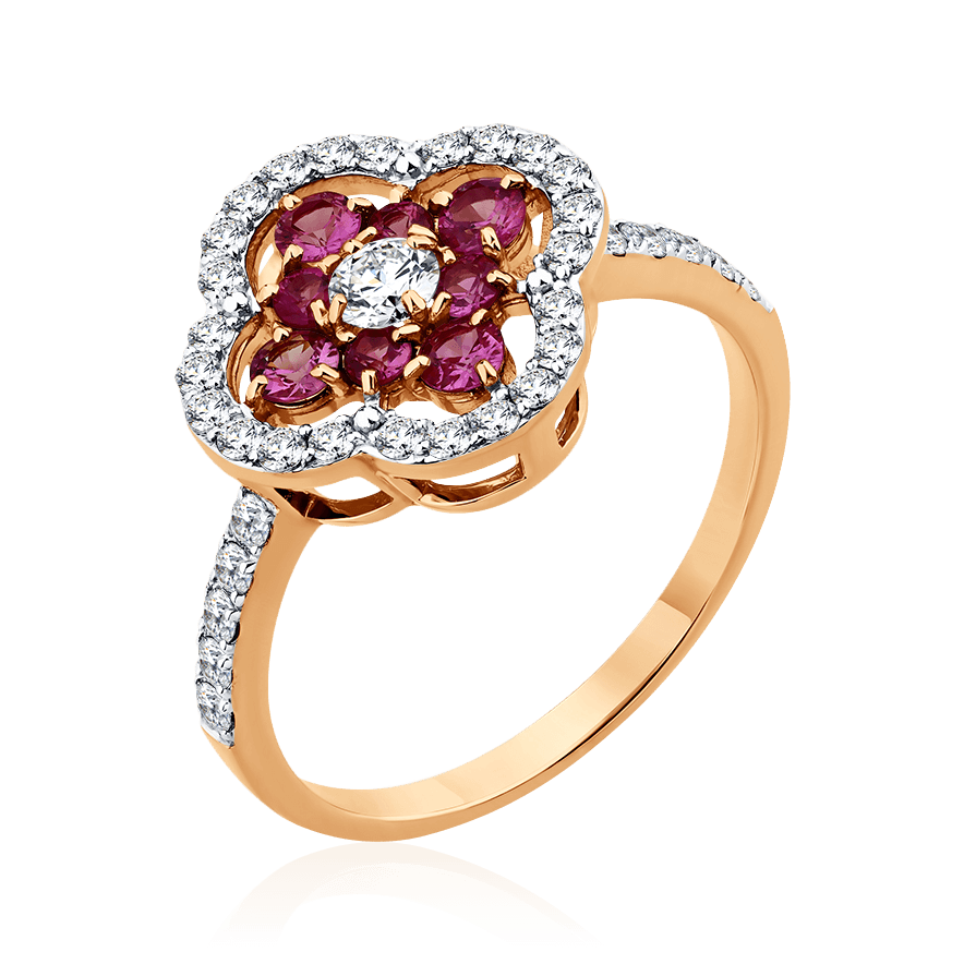 Кольцо с рубином, бриллиантами из красного золота 585 пробы, фото № 1