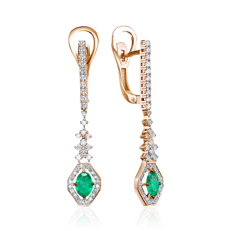Серьги с изумрудом, бриллиантами из красного золота 585 пробы (арт. 122635)