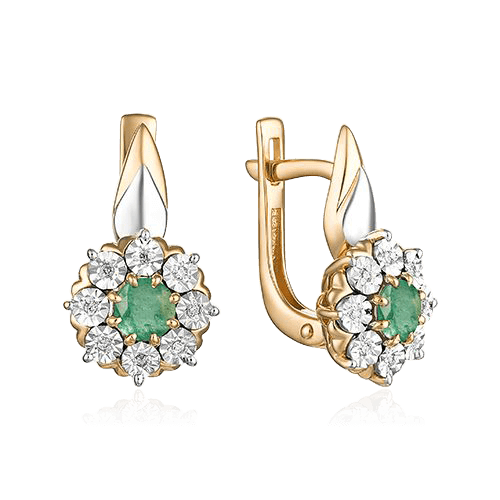 Серьги с бриллиантами, изумрудом из красного золота 585 пробы, фото № 1