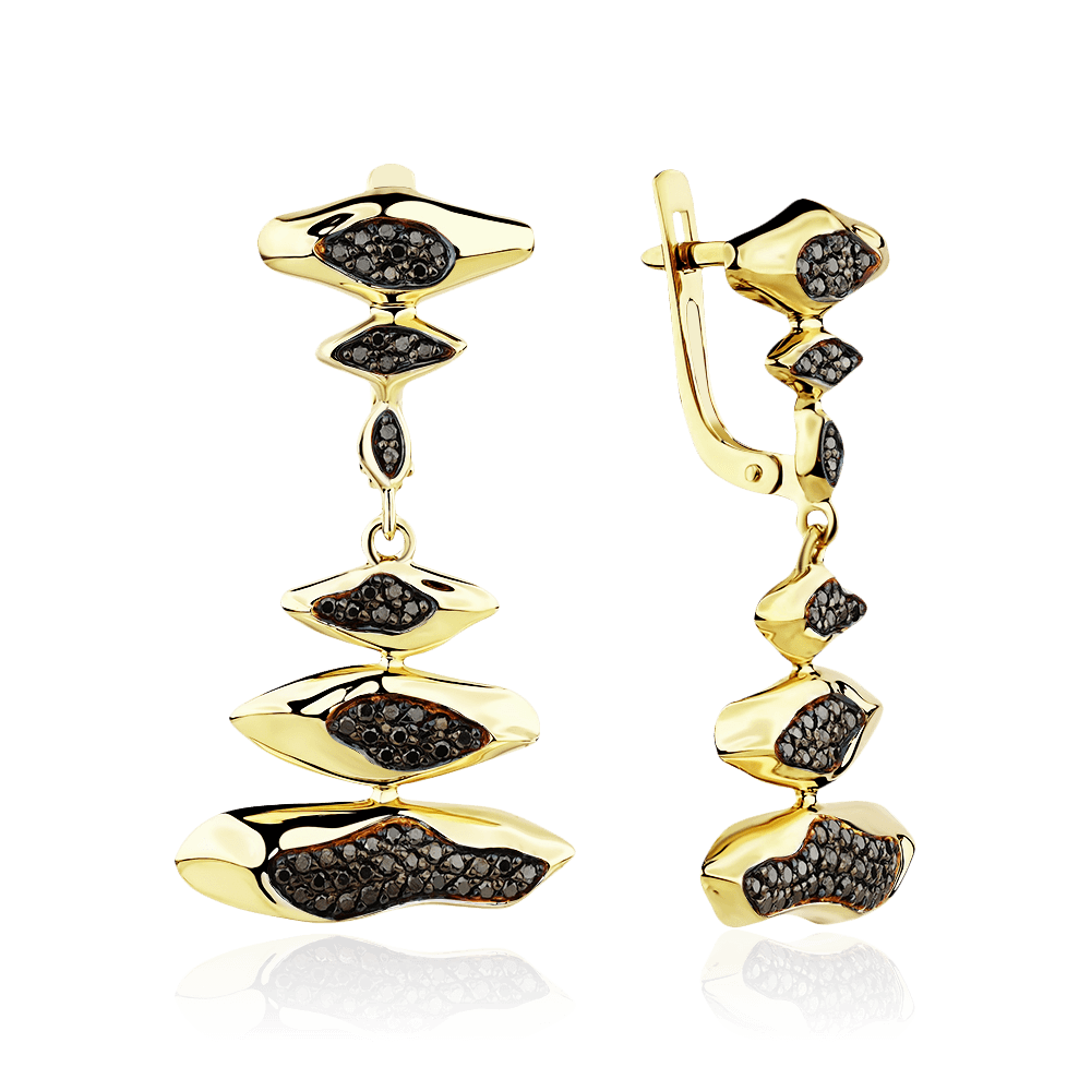 Серьги с бриллиантами из желтого золота 585 пробы (арт. 92864)