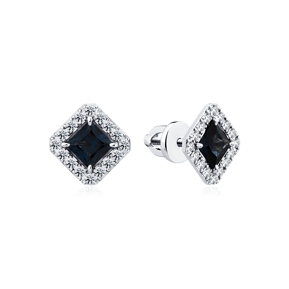 Серьги с сапфиром, бриллиантами из белого золота 585 пробы (арт. 131603)