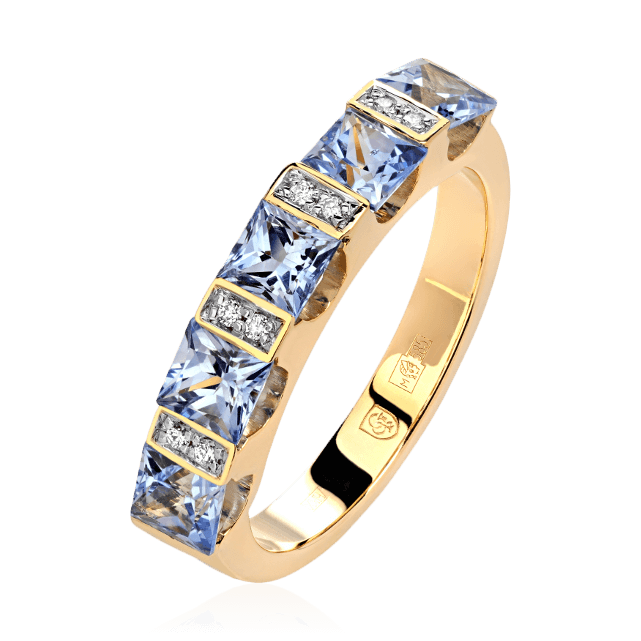 Кольцо с сапфиром, бриллиантами из желтого золота 585 пробы (арт. 82521)