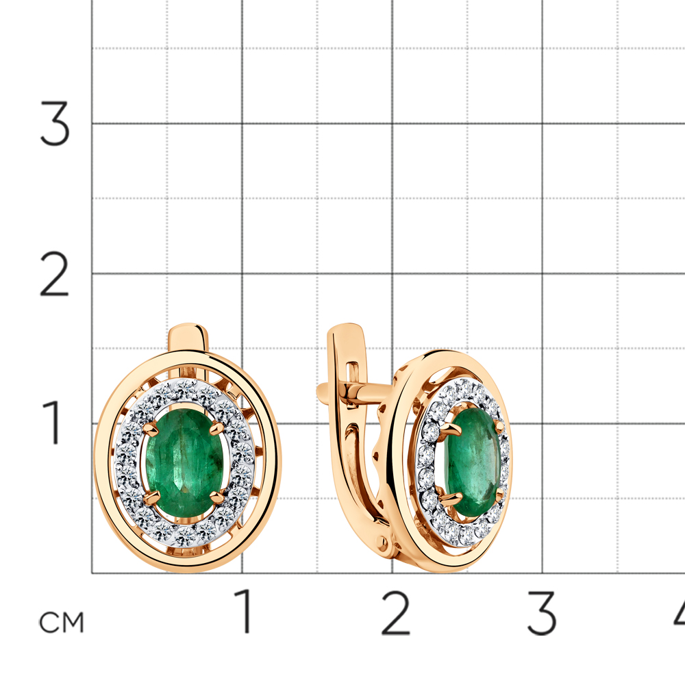 Серьги с изумрудом, бриллиантами из красного золота 585 пробы, фото № 2