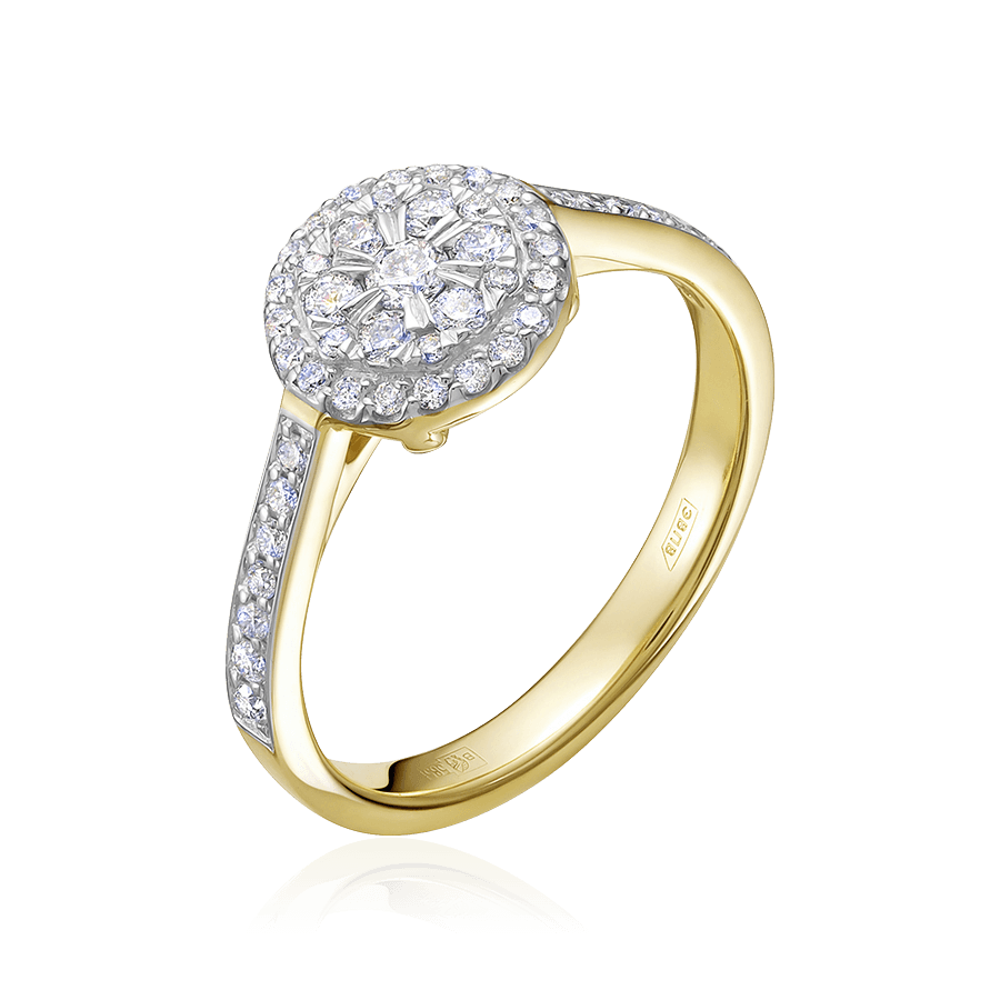 Кольцо с бриллиантами из желтого золота 585 пробы (арт. 101109)