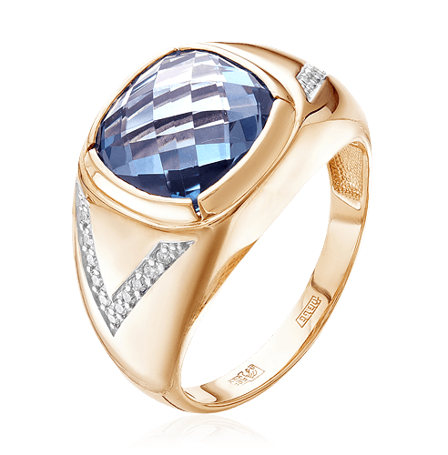 Мужское кольцо с лондон топазом, бриллиантами из красного золота 585 пробы (арт. 49077)