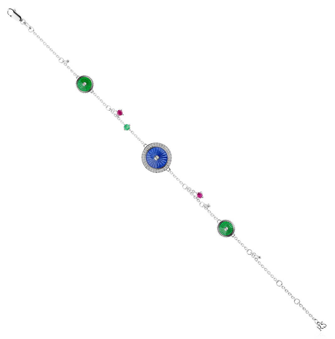 Браслет с рубином, изумрудом , бриллиантами из белого золота 585 пробы, фото № 1