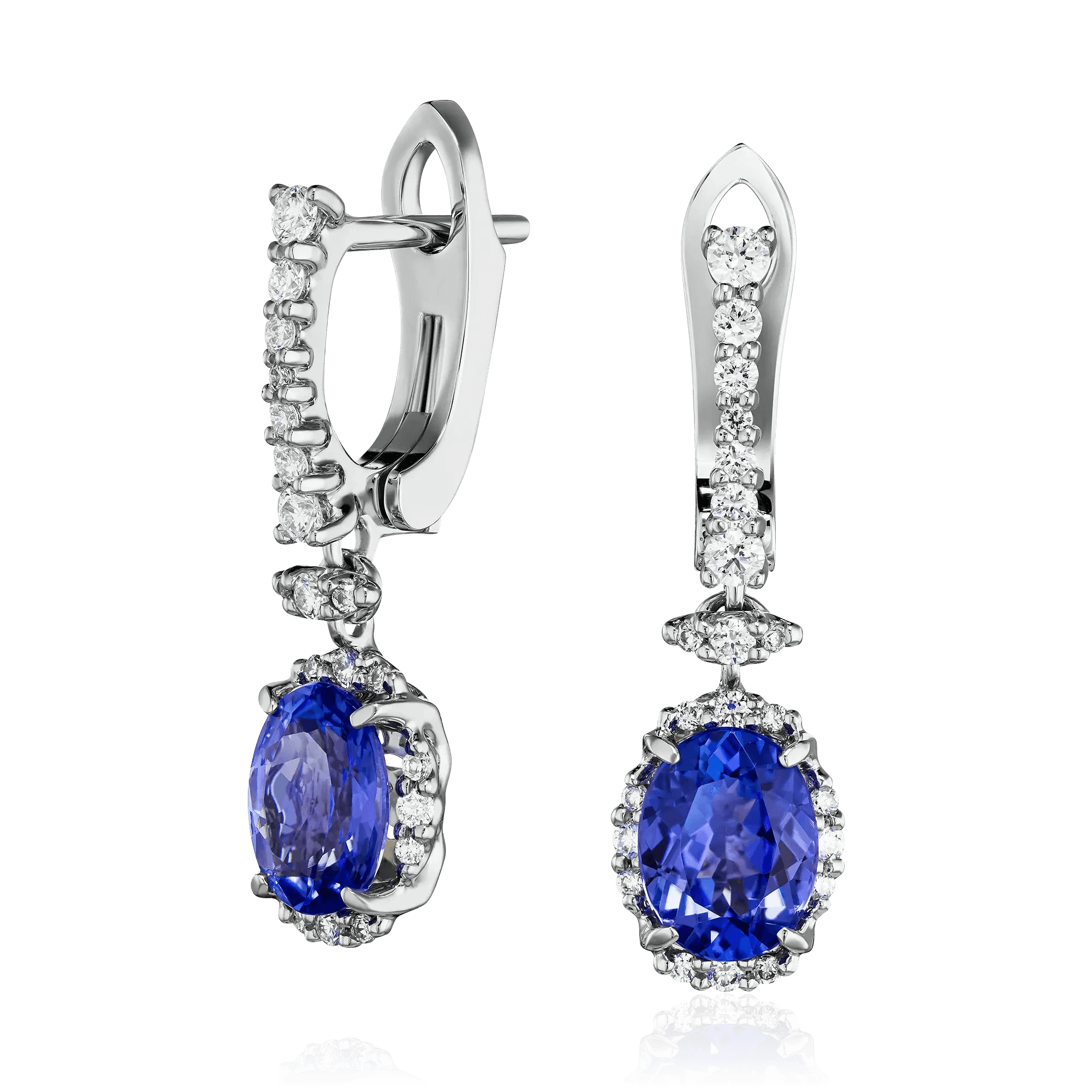 Серьги с танзанитом, бриллиантами из белого золота 585 пробы (арт. 127567)