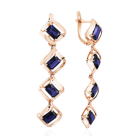 Серьги с корундом из красного золота 585 пробы, фото № 1